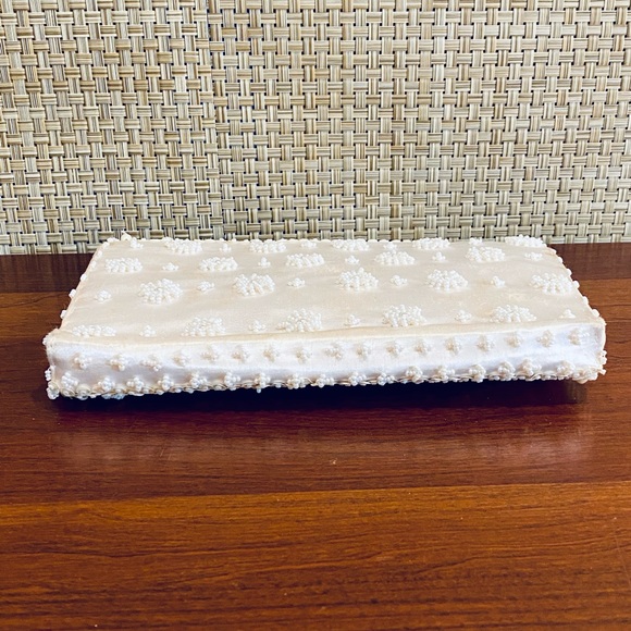 🌟HP🌟VTG 1950s Ivory Silk Bead & Sequin Envelope Clutch Evening Bag - Picture 9 of 13